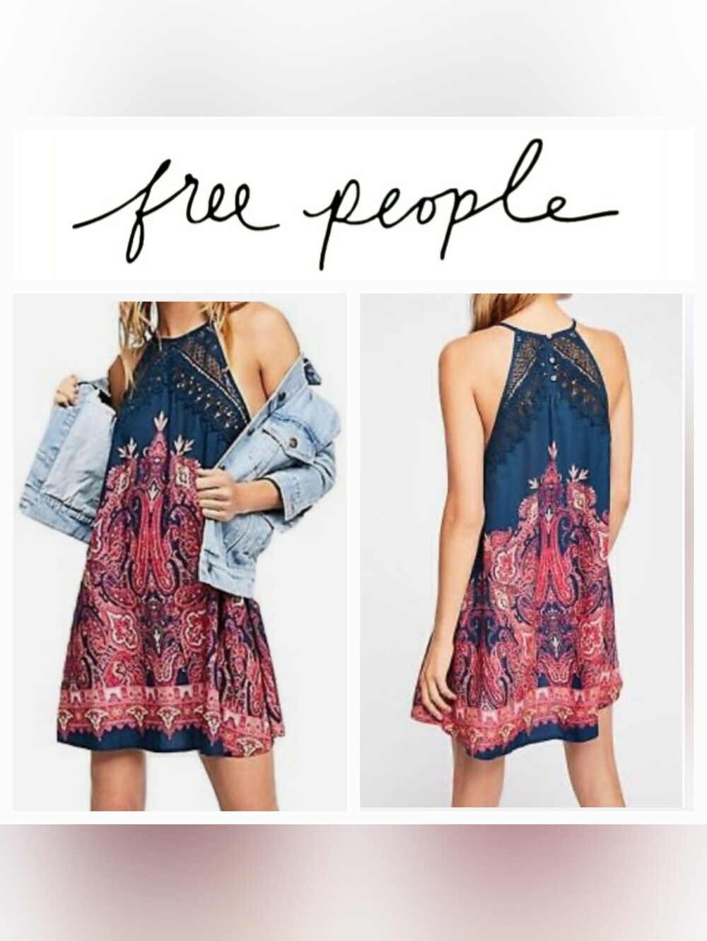 FREE PEOPLE Intimately Shea Paisley Print Sleeveless Mini Dress Blue Pink Sz XS
